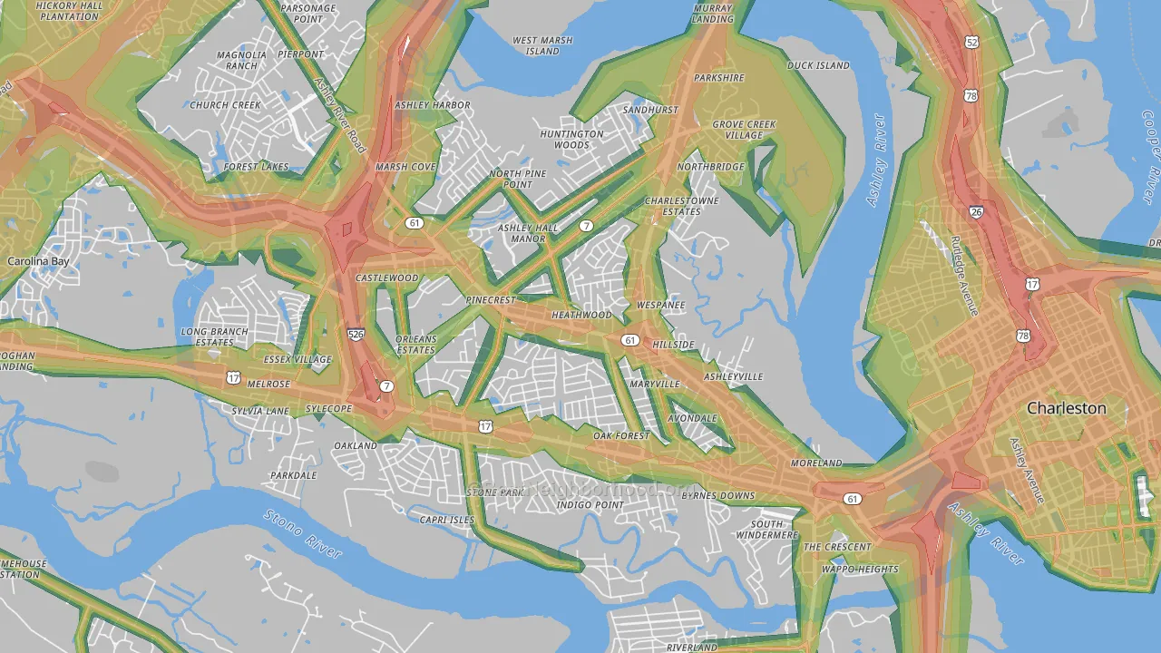 29407, SC Map of Noise Levels in 29407