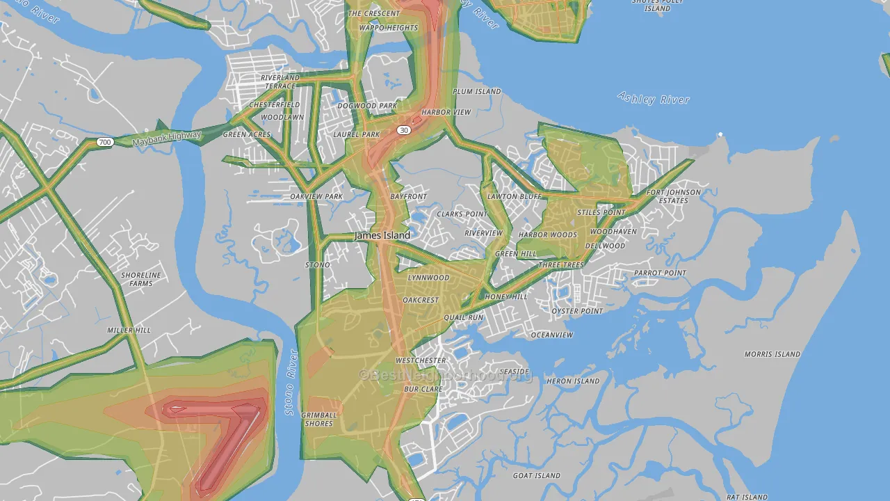 29412, SC Map of Noise Levels in 29412