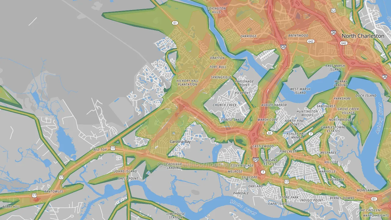 29414, SC Map of Noise Levels in 29414