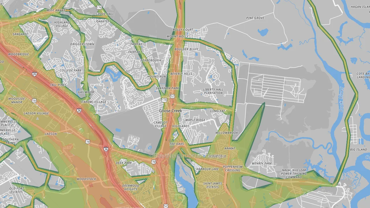 29445, SC Map of Noise Levels in 29445
