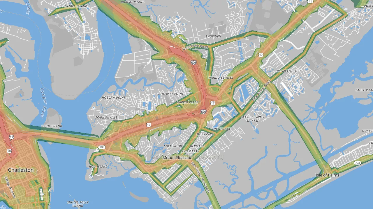 29464, SC Map of Noise Levels in 29464