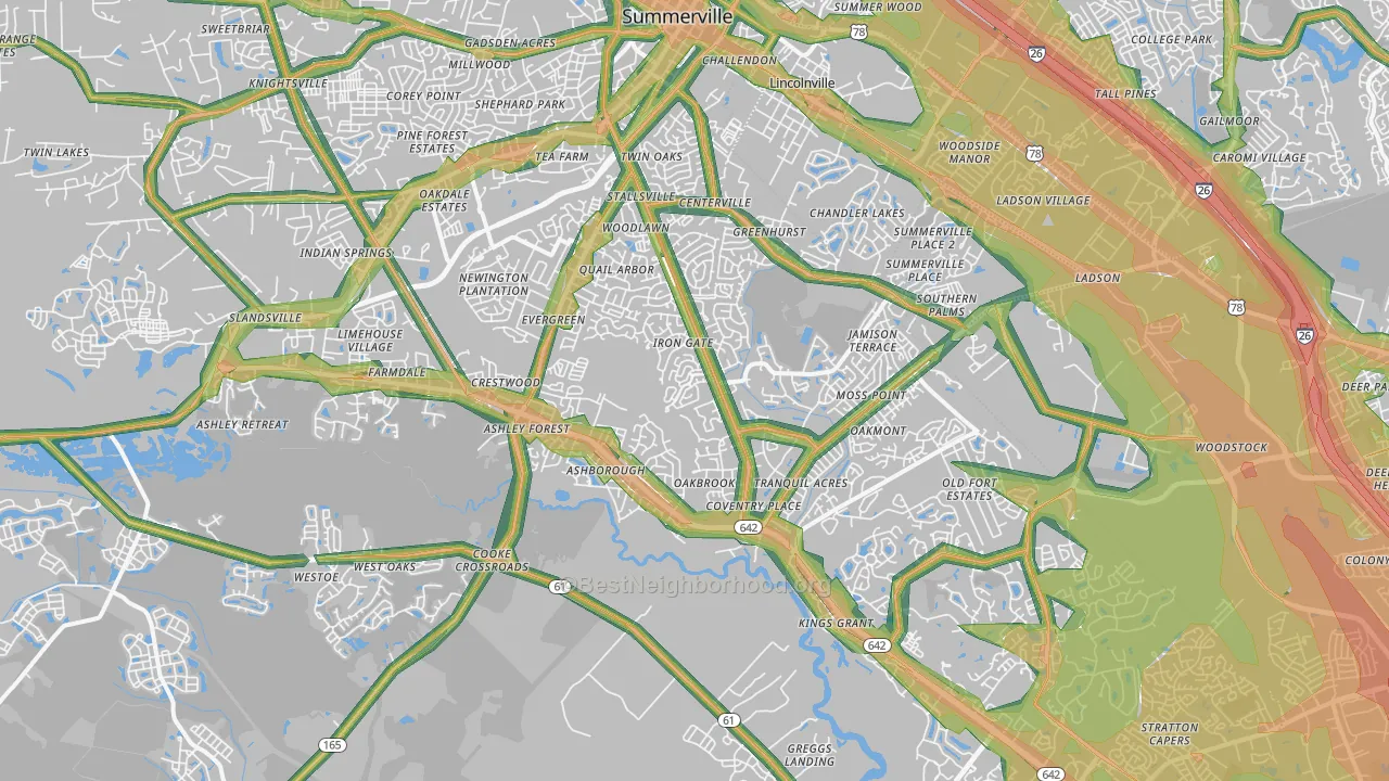 29485, SC Map of Noise Levels in 29485