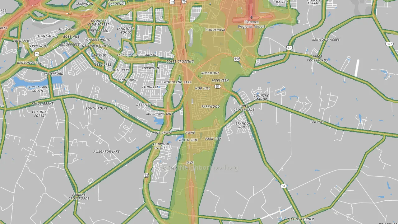 29505, SC Map of Noise Levels in 29505