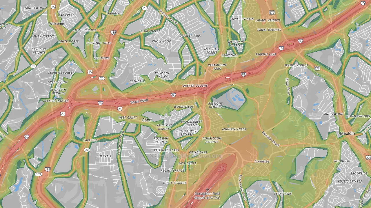 29605, SC Map of Noise Levels in 29605