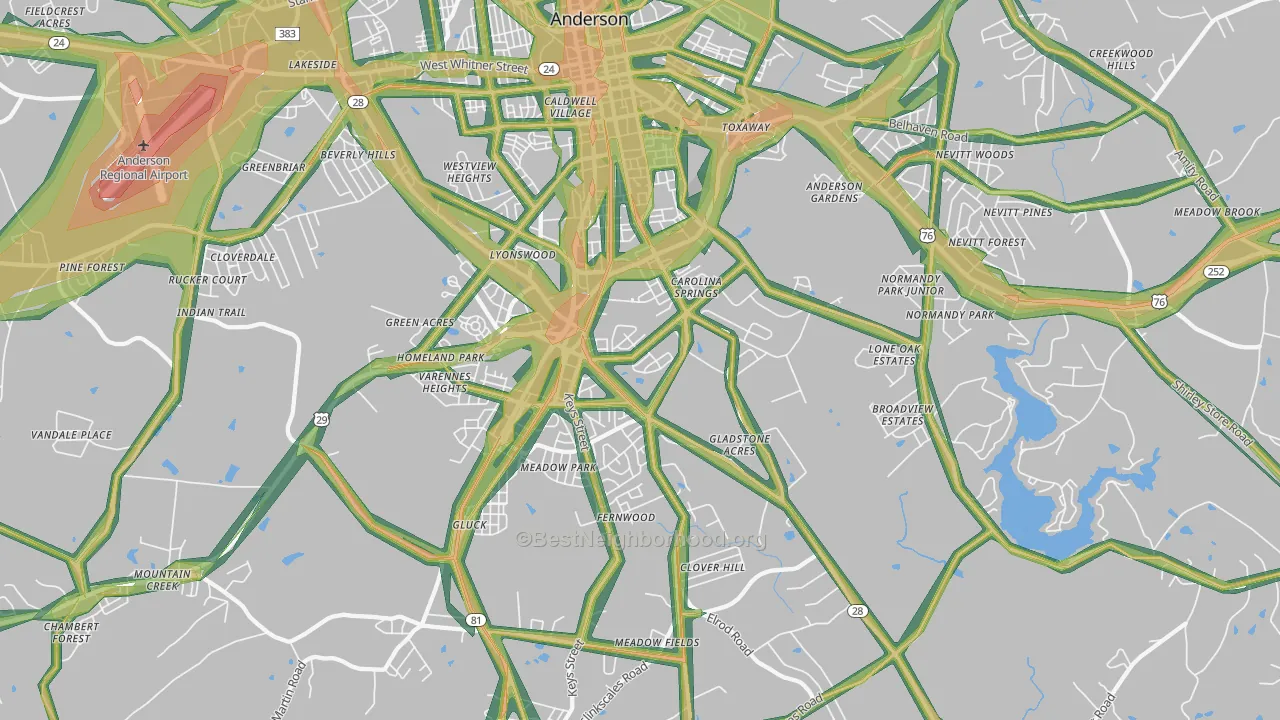 29624, SC Map of Noise Levels in 29624