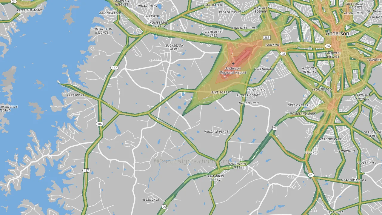 29626, SC Map of Noise Levels in 29626