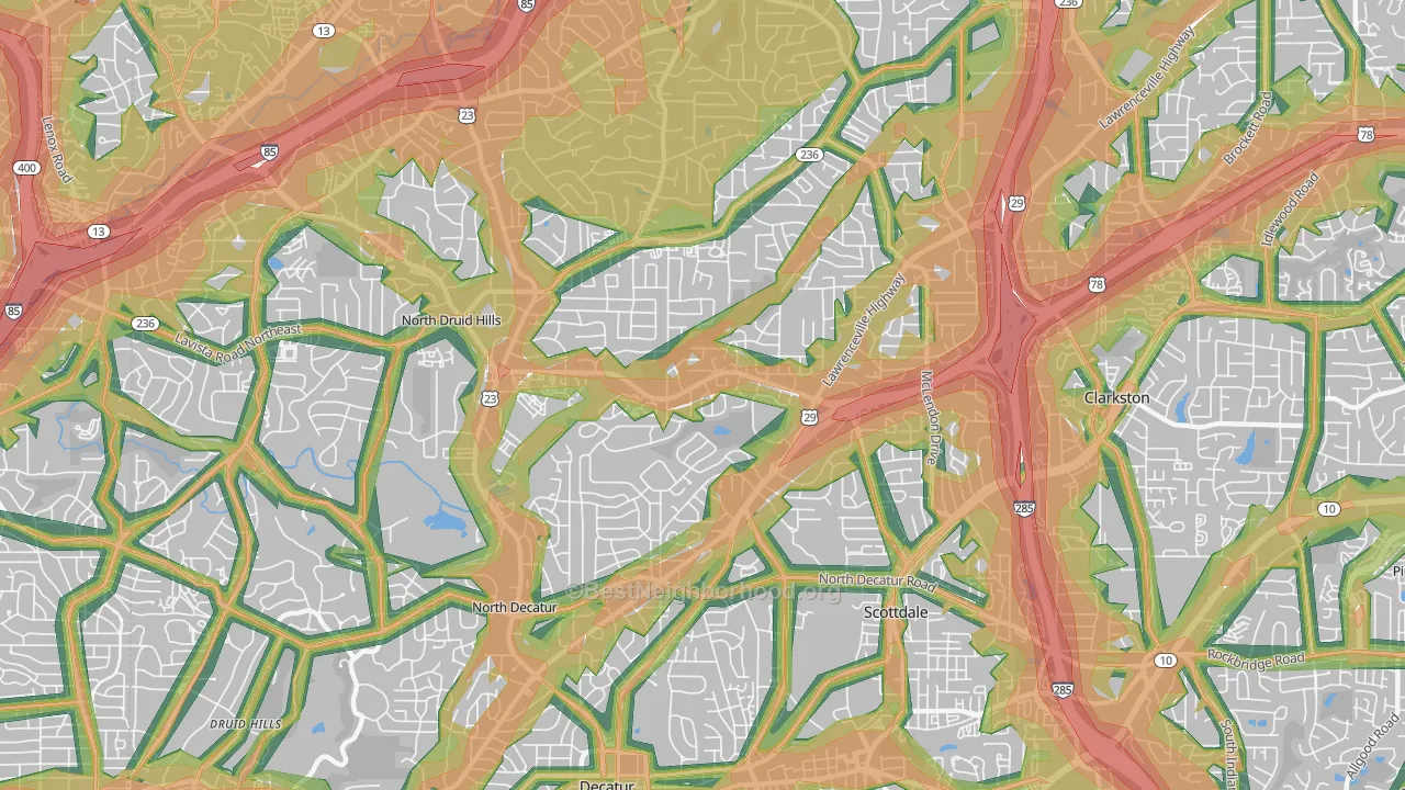 30033, GA Map of Noise Levels in 30033