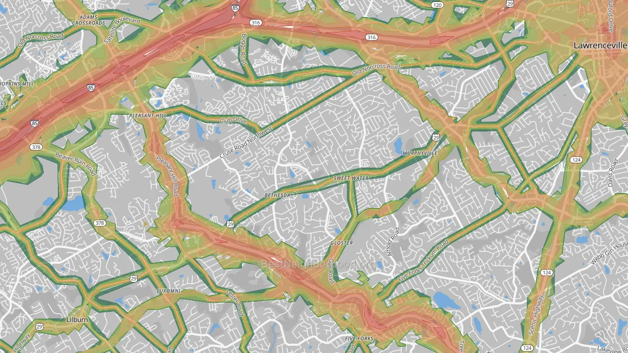 30044, GA Map of Noise Levels in 30044