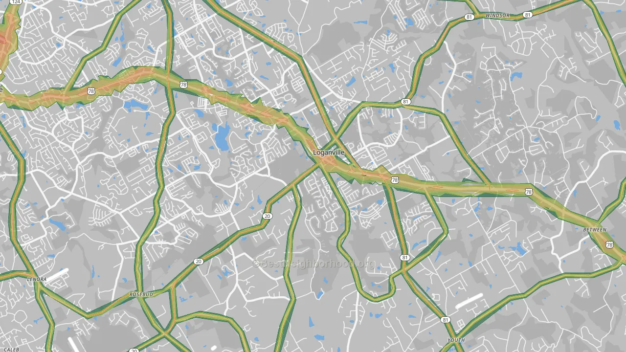 30052, GA Map of Noise Levels in 30052