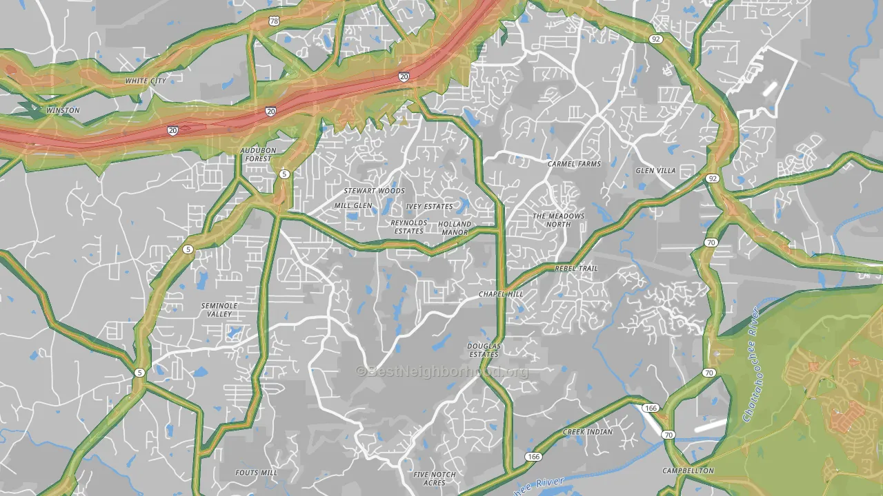 30135, GA Map of Noise Levels in 30135