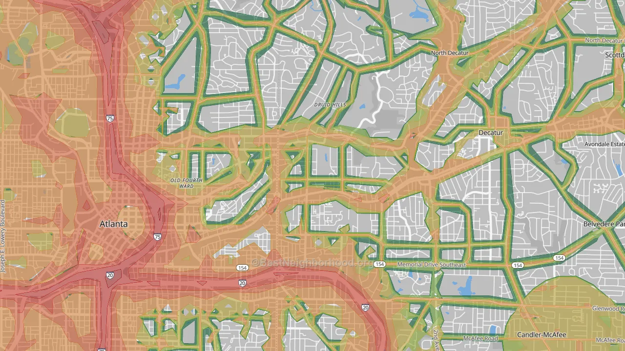 30307, GA Map of Noise Levels in 30307