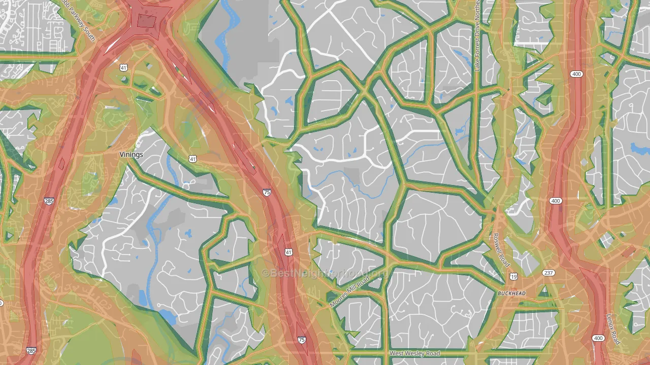 30327, GA Map of Noise Levels in 30327