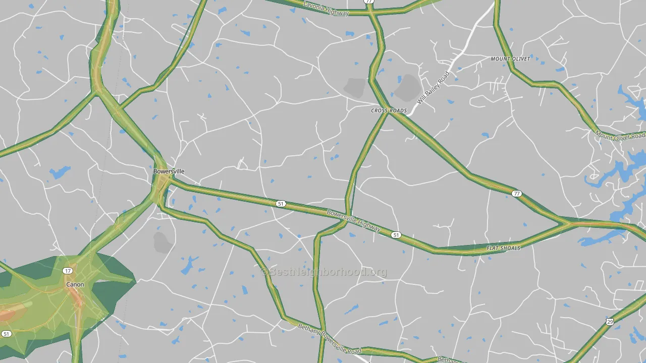 30516, GA Map of Noise Levels in 30516