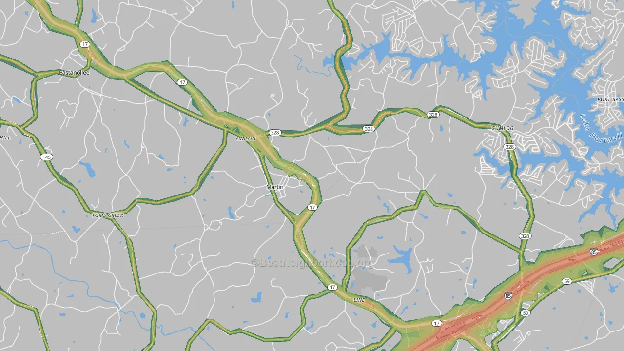 30557, GA Map of Noise Levels in 30557