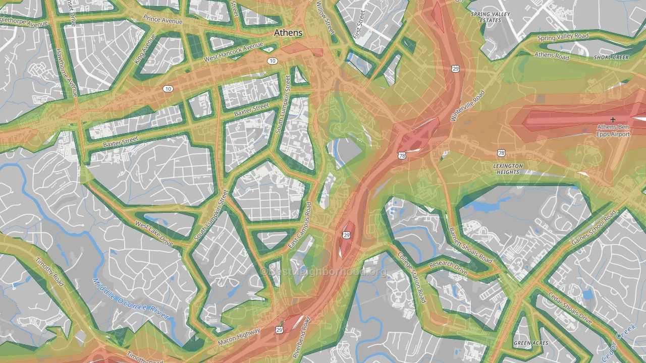 30602, GA Map of Noise Levels in 30602