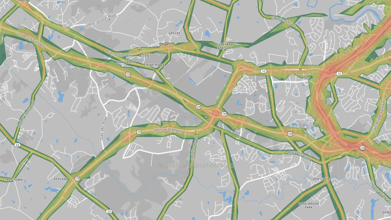 30622, GA Map of Noise Levels in 30622