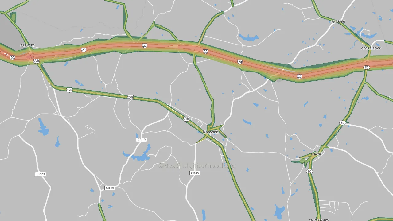 30821, GA Map of Noise Levels in 30821