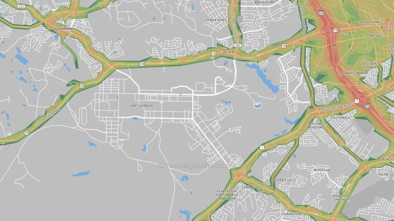 30905, GA Map of Noise Levels in 30905