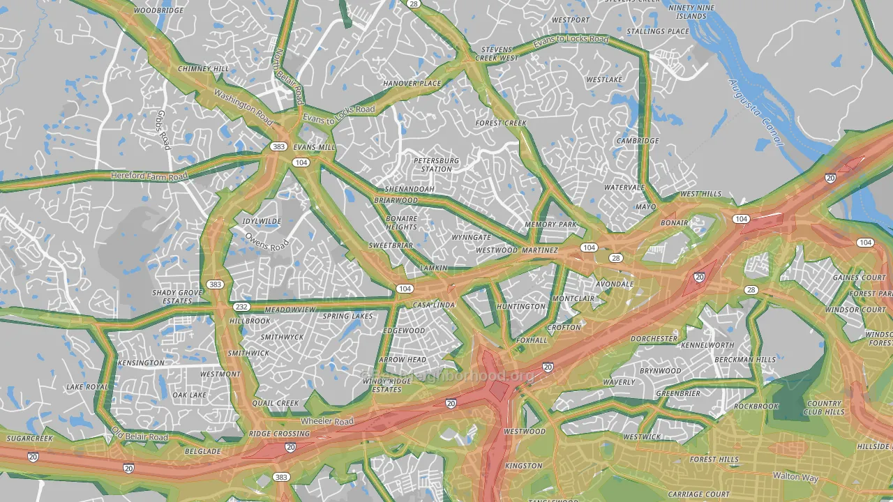 30907, GA Map of Noise Levels in 30907