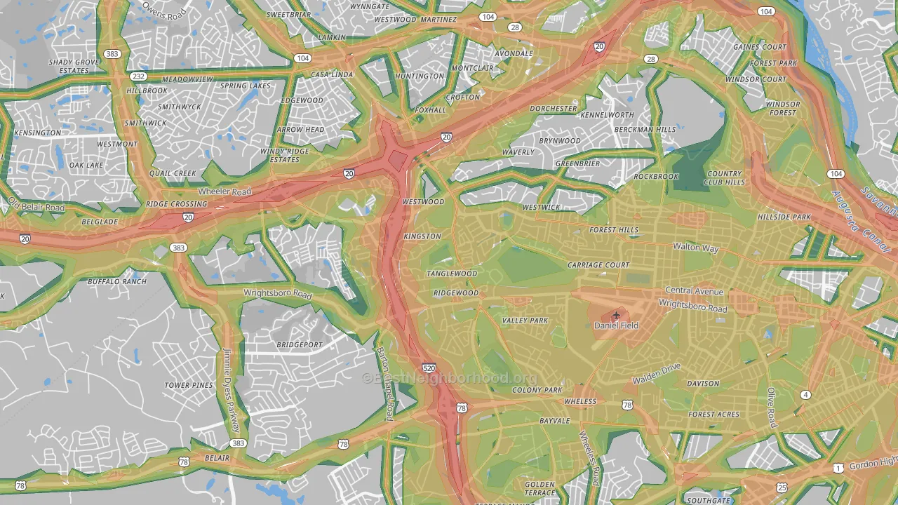 30909, GA Map of Noise Levels in 30909