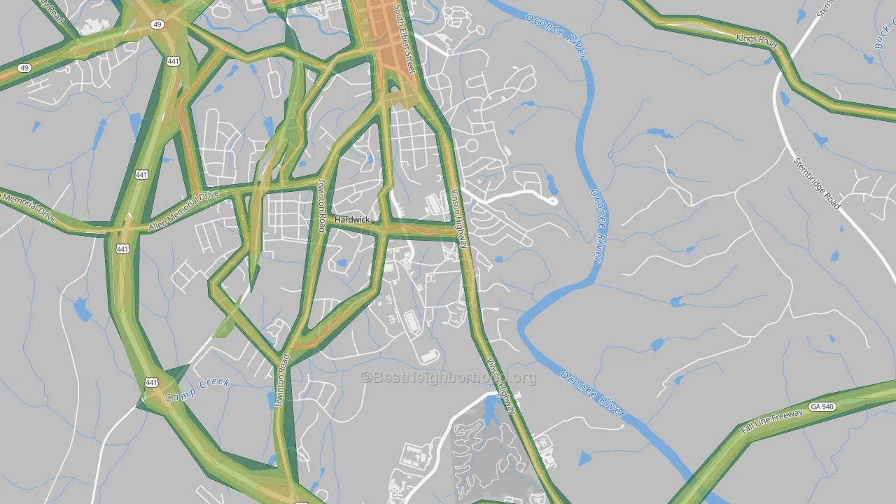 31062, GA Map of Noise Levels in 31062