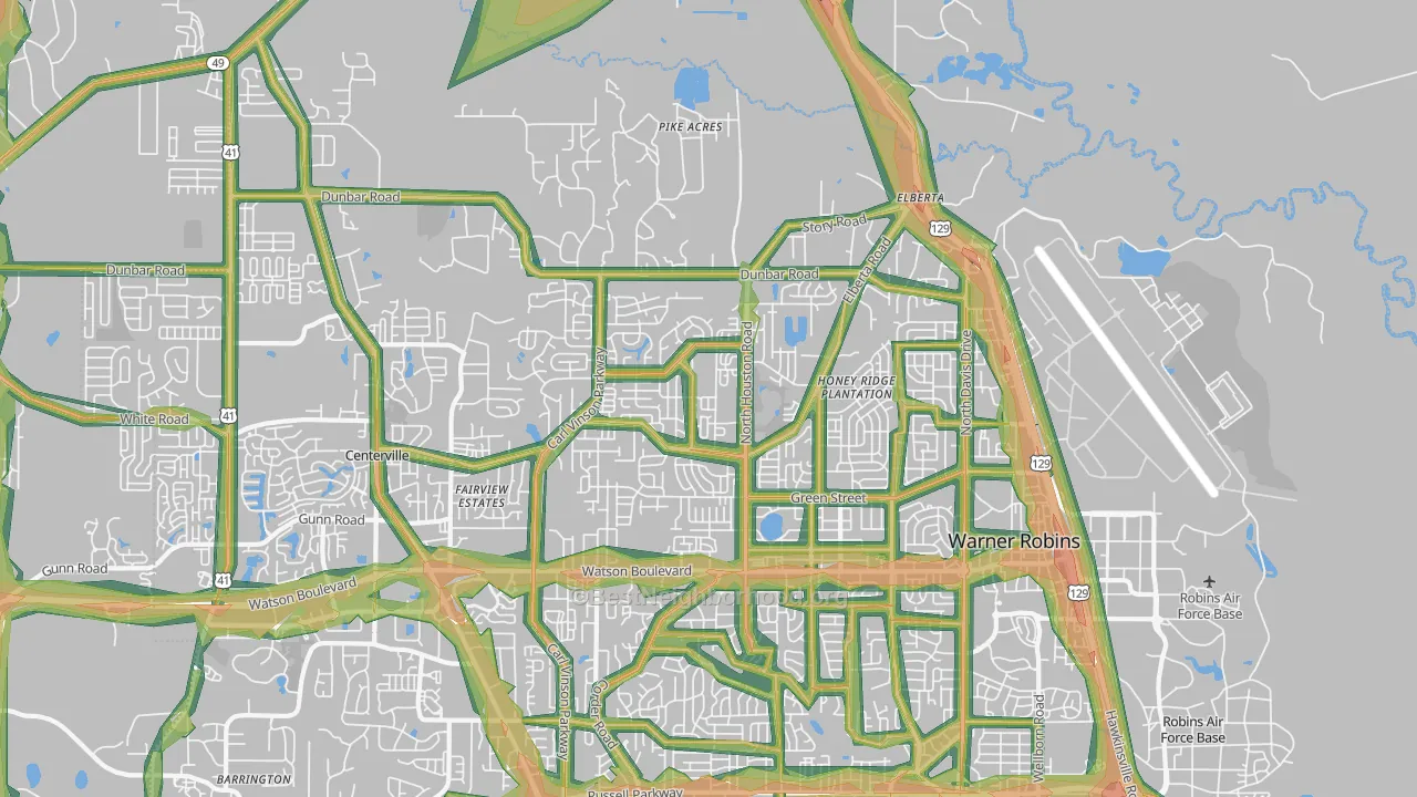 31093, GA Map of Noise Levels in 31093