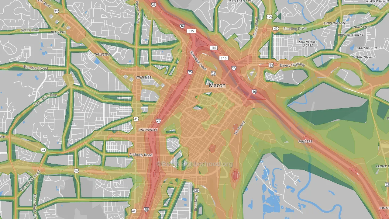 31201, GA Map of Noise Levels in 31201