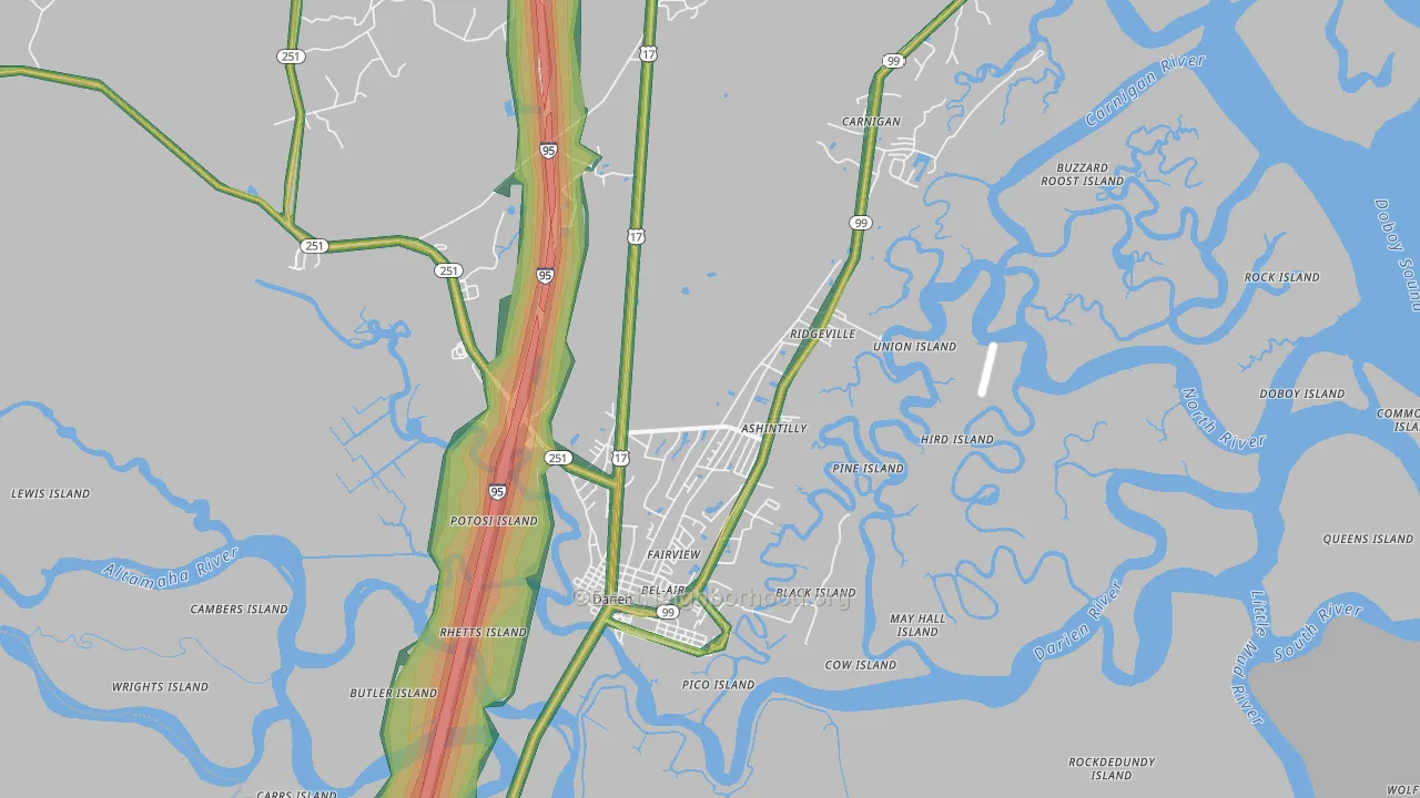 31305, GA Map of Noise Levels in 31305