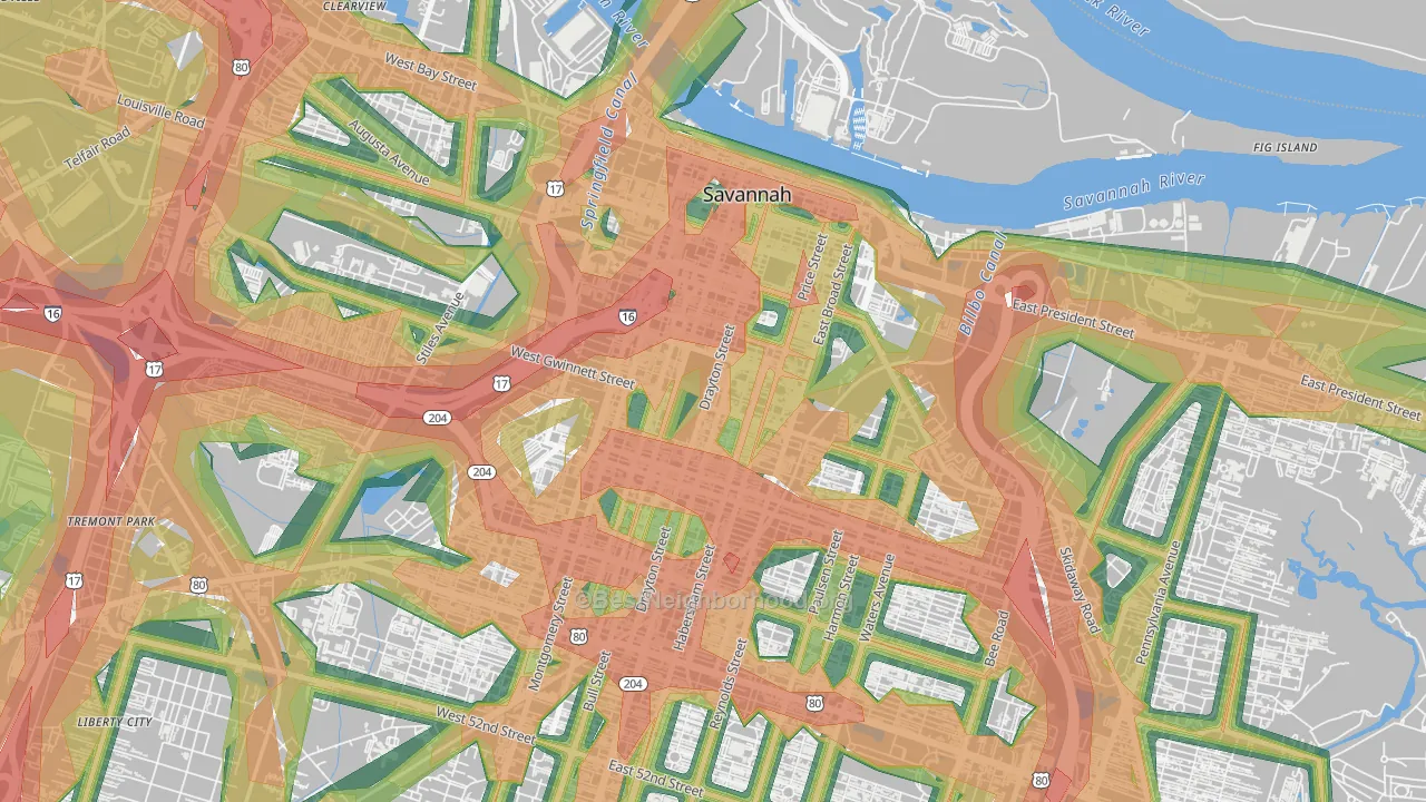31401, GA Map of Noise Levels in 31401