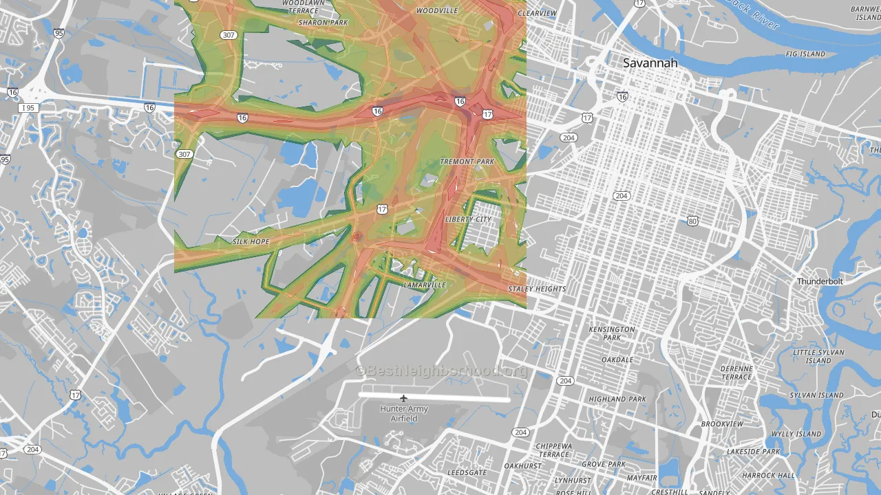 31405, GA Map of Noise Levels in 31405