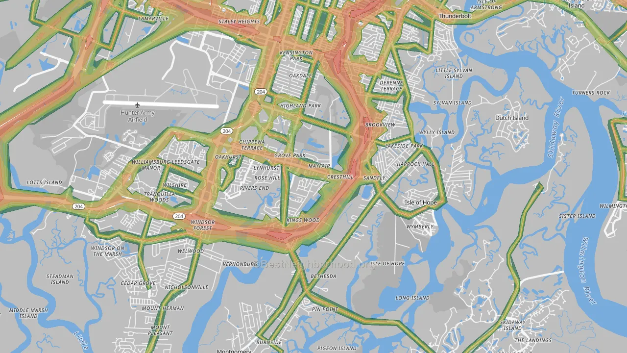 31406, GA Map of Noise Levels in 31406
