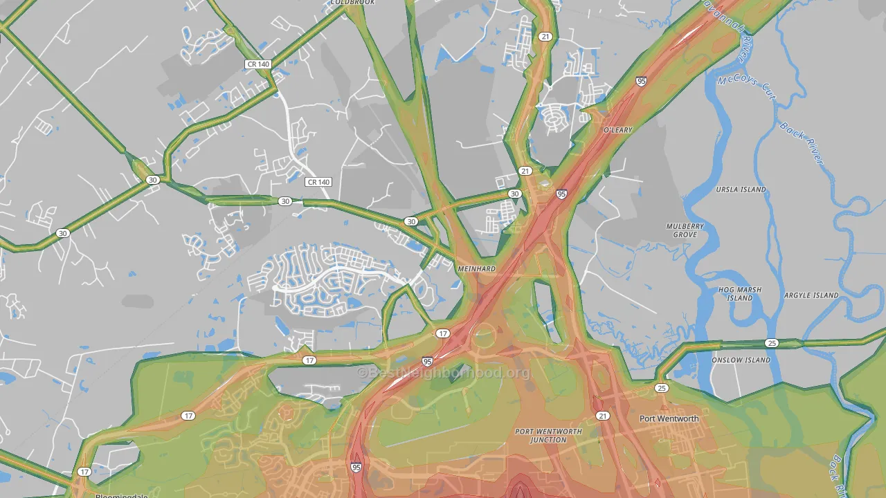 31407, GA Map of Noise Levels in 31407