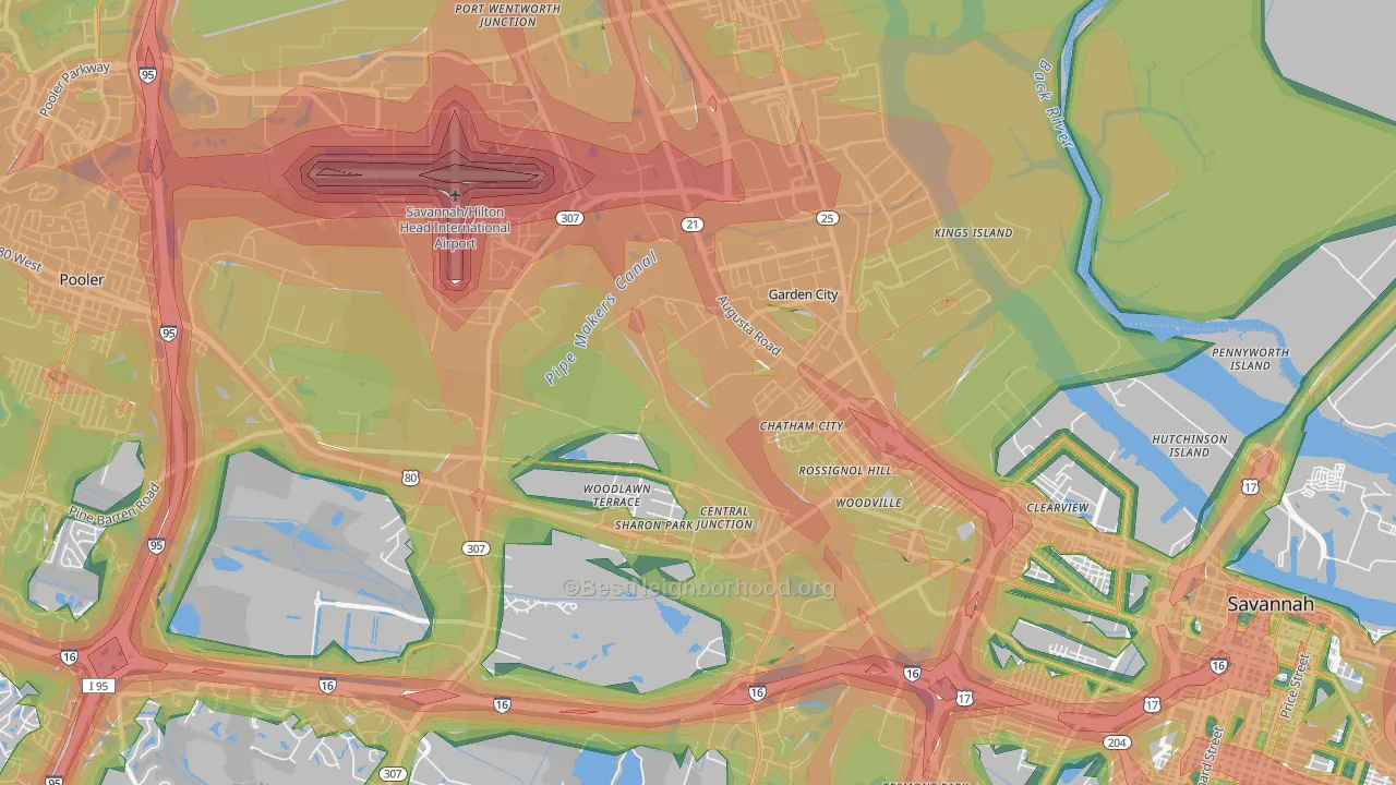 31408, GA Map of Noise Levels in 31408