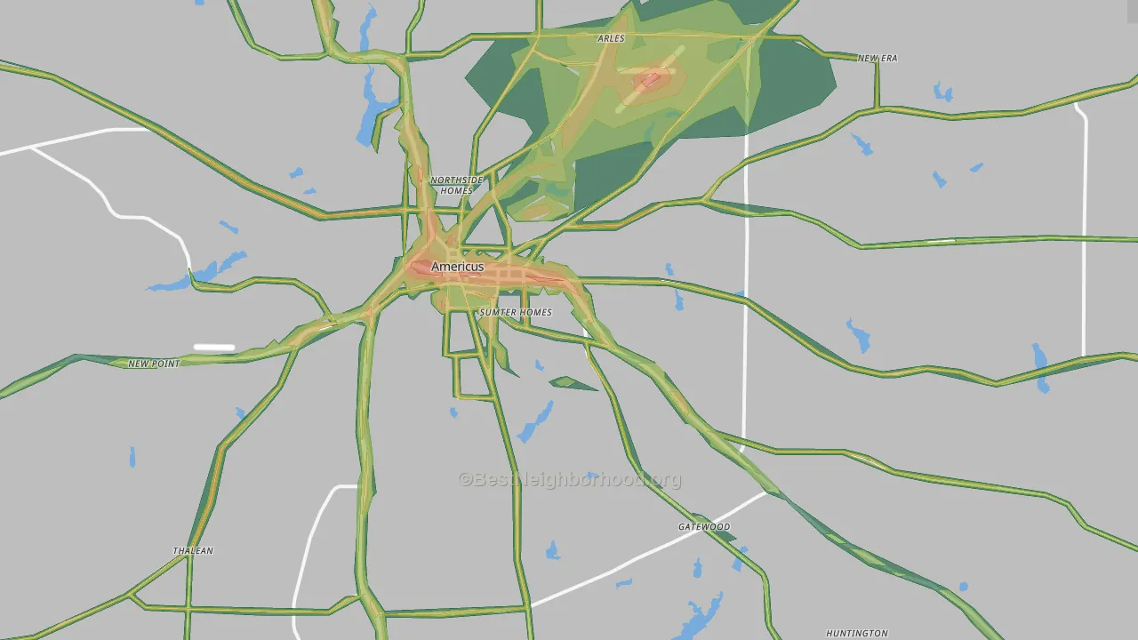 31709, GA Map of Noise Levels in 31709