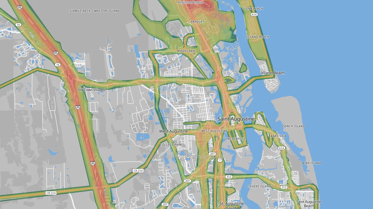 32084, FL Map of Noise Levels in 32084