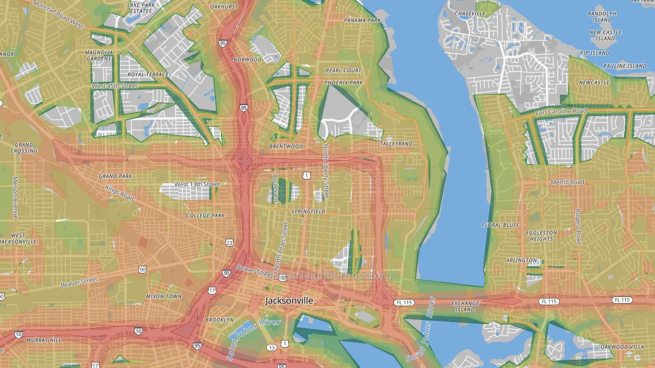 32206, FL Map of Noise Levels in 32206
