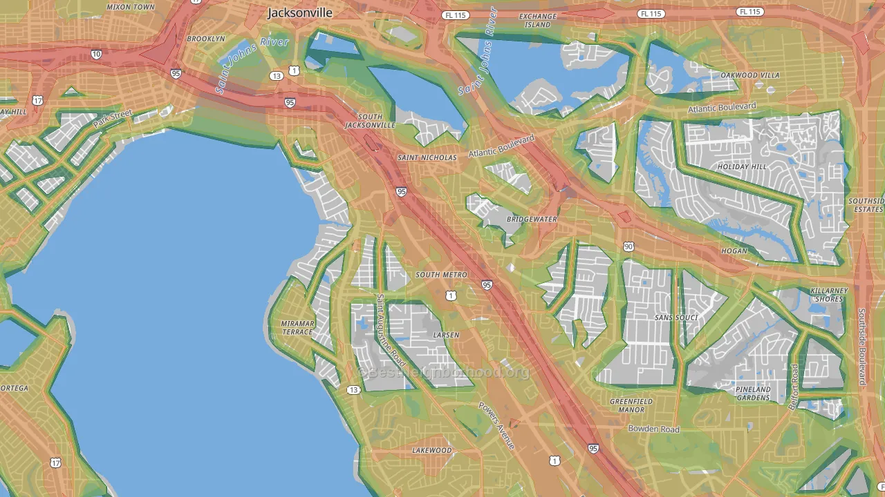 32207, FL Map of Noise Levels in 32207