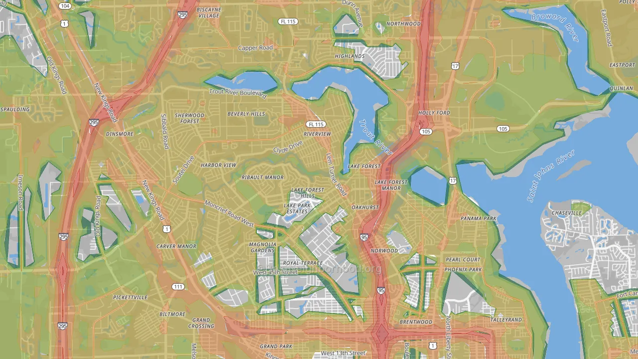 32208, FL Map of Noise Levels in 32208