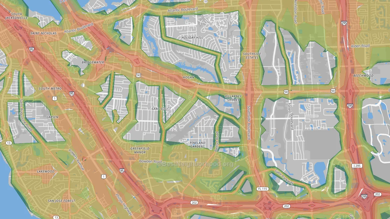 32216, FL Map of Noise Levels in 32216