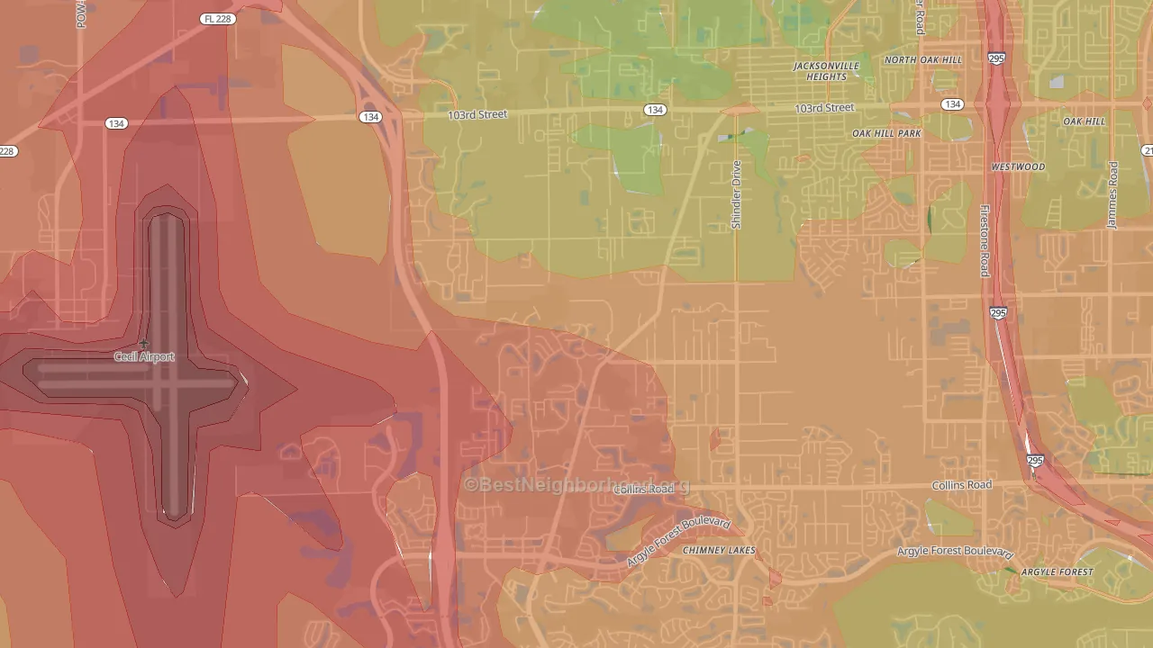 32222, FL Map of Noise Levels in 32222