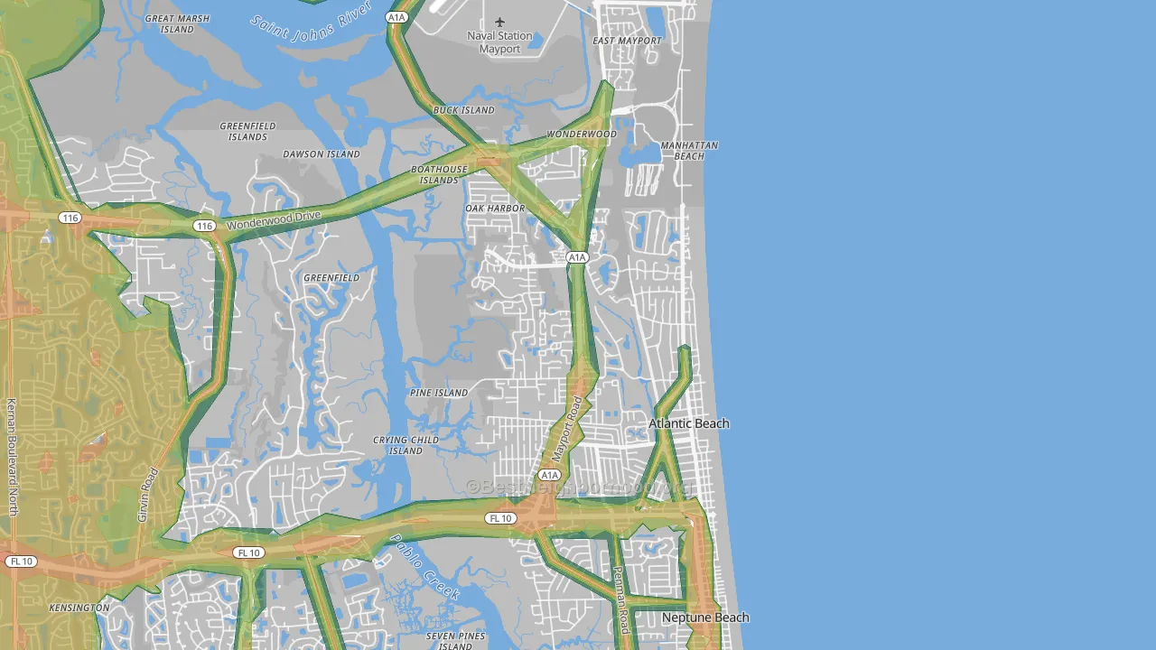 32233, FL Map of Noise Levels in 32233