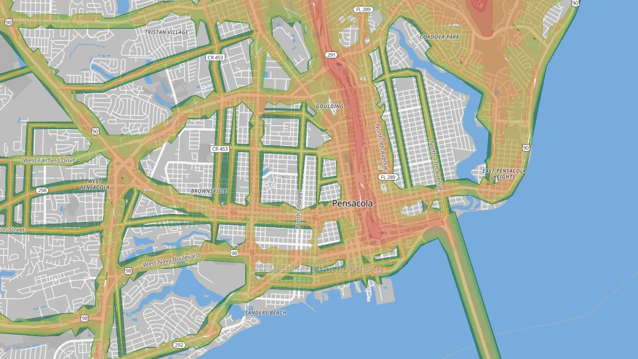 32501, FL Map of Noise Levels in 32501