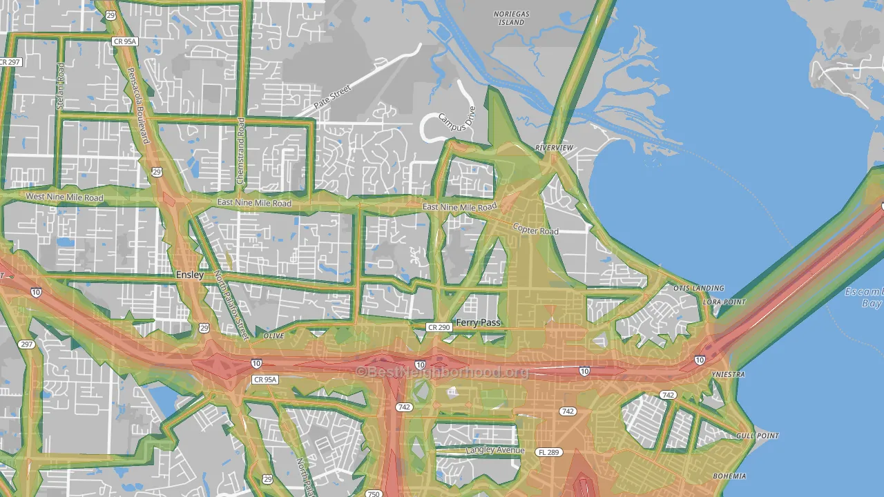 32514, FL Map of Noise Levels in 32514