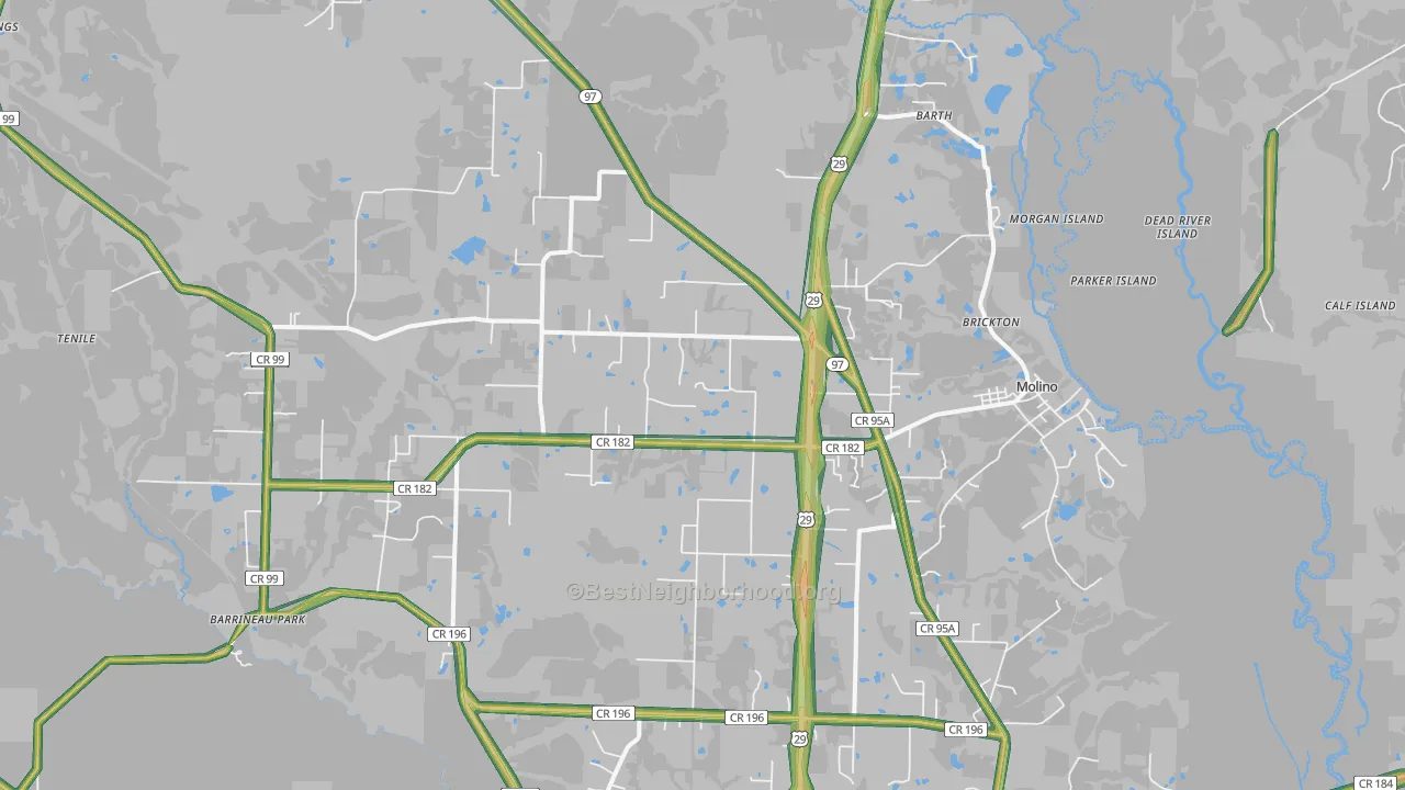 32577, FL Map of Noise Levels in 32577