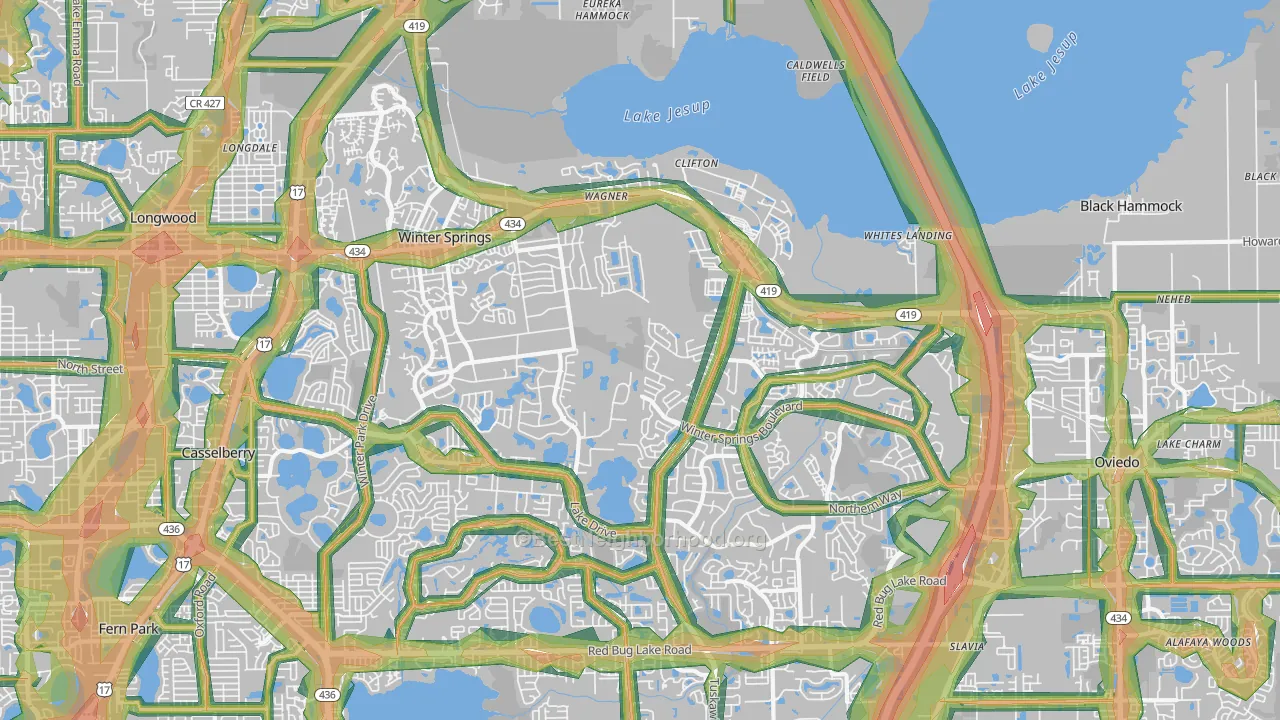 32708, FL Map of Noise Levels in 32708