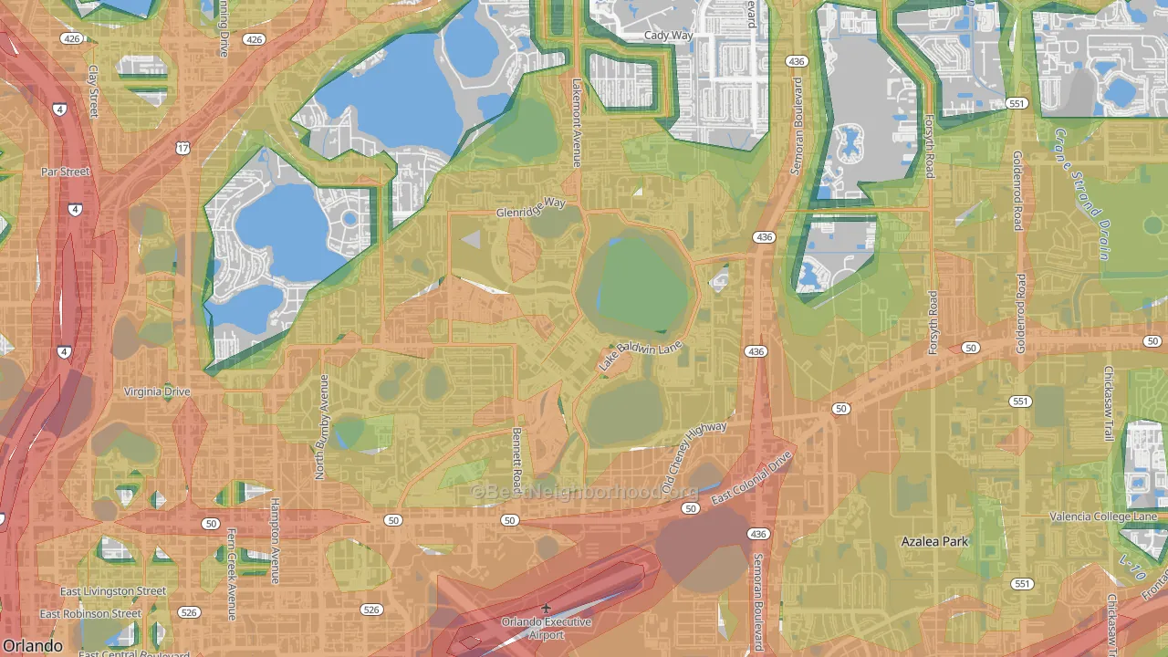 32814, FL Map of Noise Levels in 32814