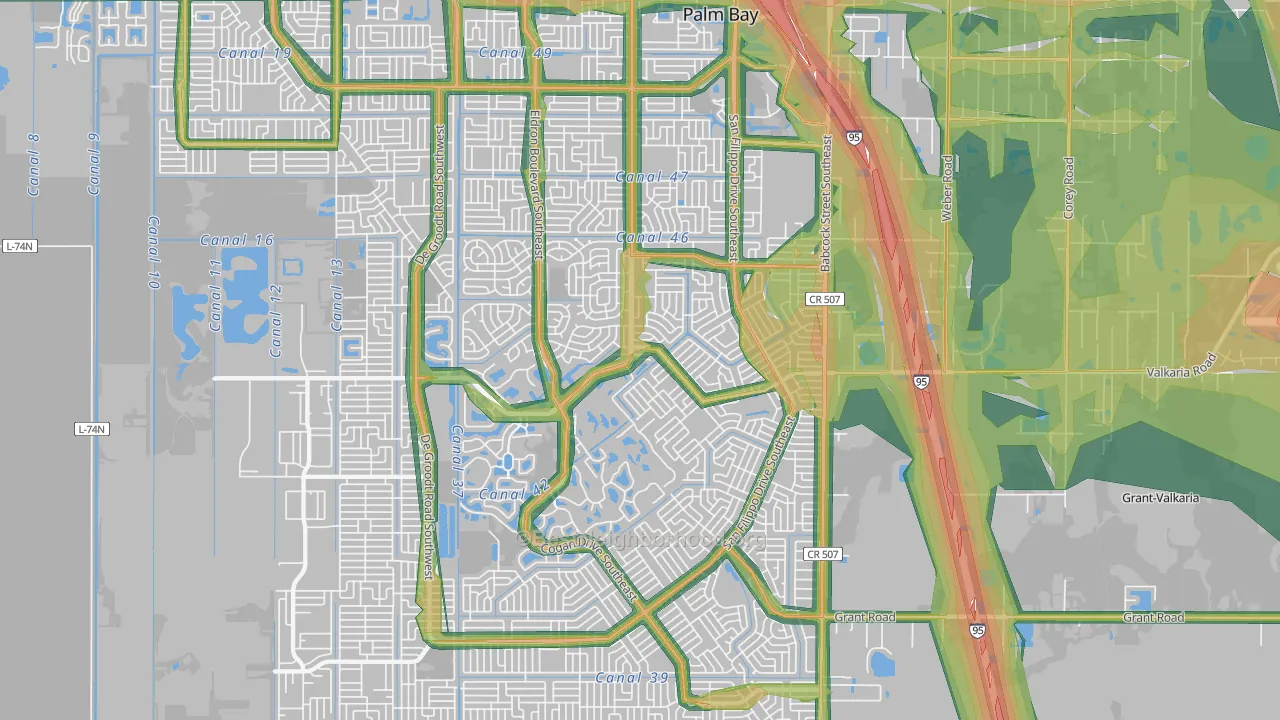32909, FL Map of Noise Levels in 32909