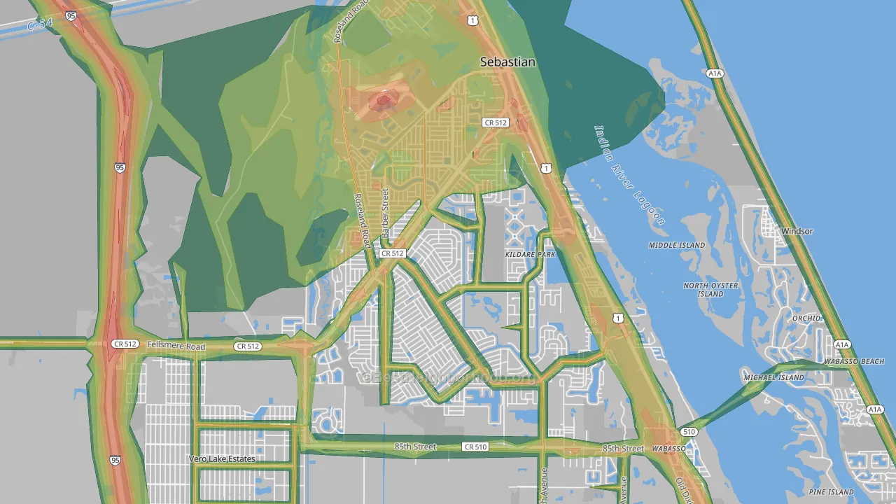 32958, FL Map of Noise Levels in 32958