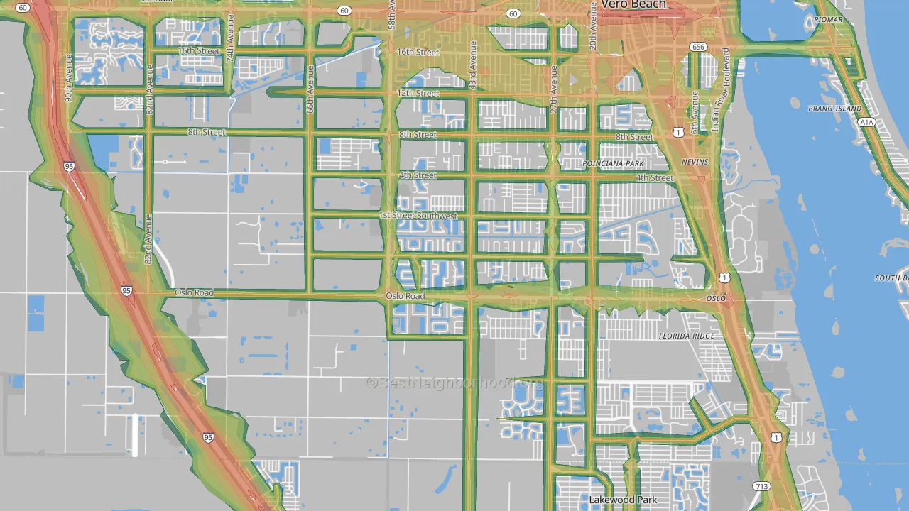 32968, FL Map of Noise Levels in 32968