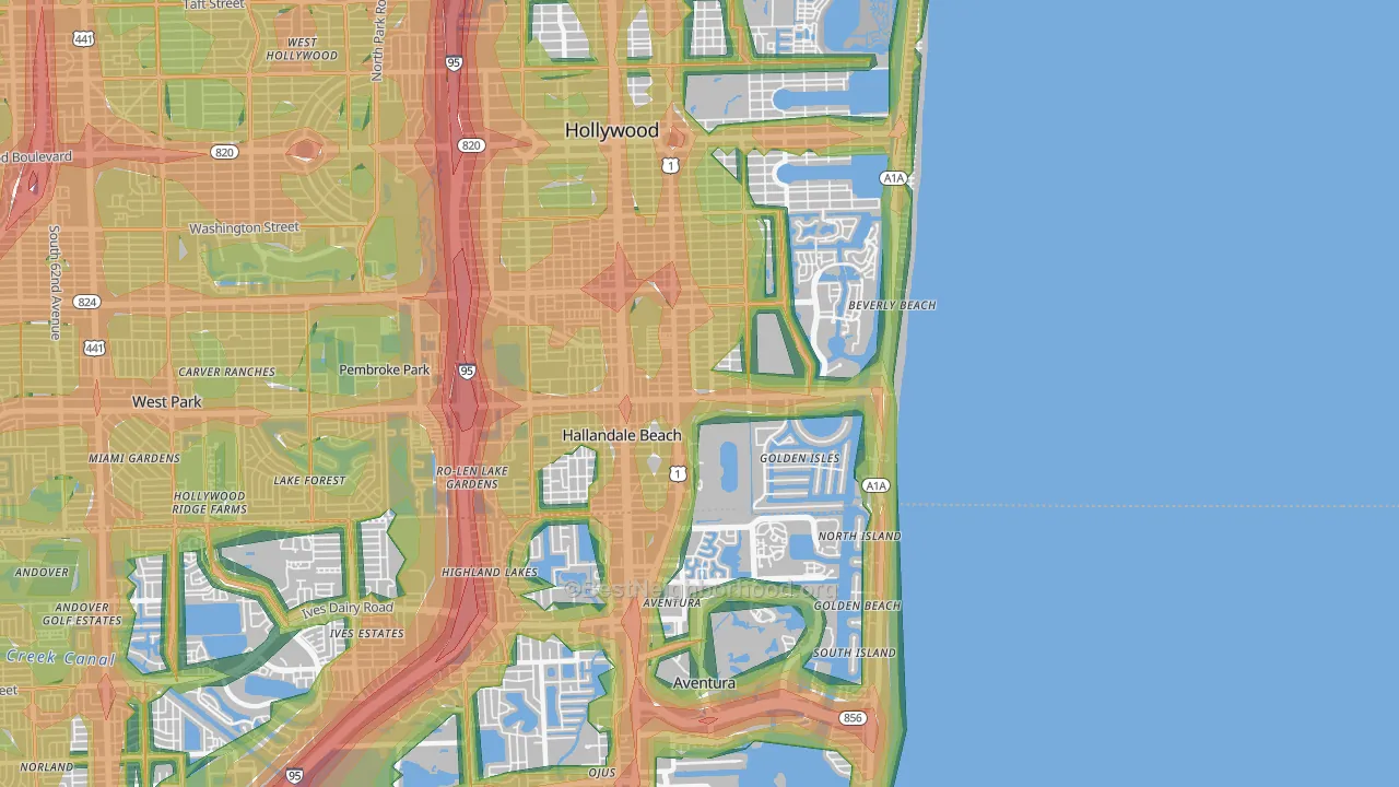 33009, FL Map of Noise Levels in 33009